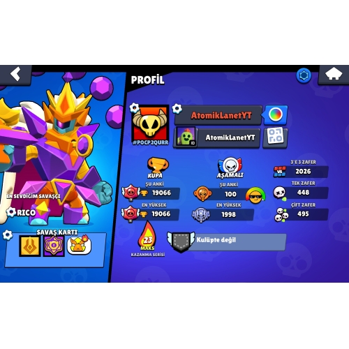  Brawl Stars +19000 kupa +50 karakterli hesap