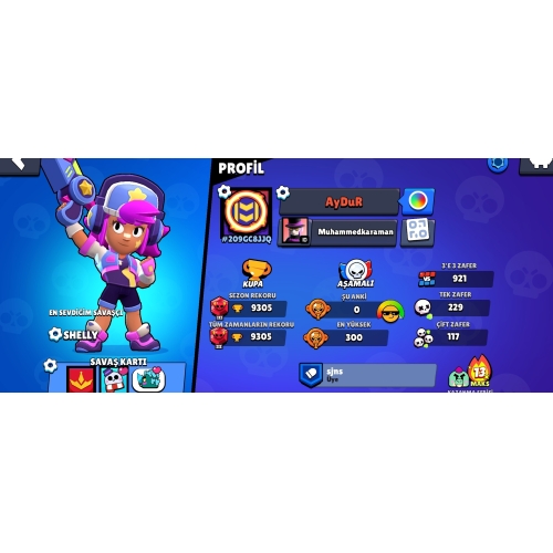  Brawl stars 9305 kupa 45 karakterli hesap