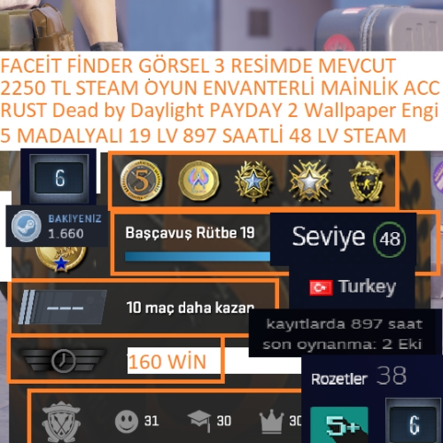  5 MADALYALI 19 LV 48 LV STEAM RUST Dead by Daylight 2250 TL STEAM OYUN ENVANTERLİ MAİLLİ MAİNLİK HESAP