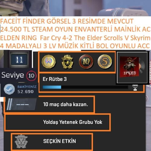  4 MADALYALI ELDEN RING Far Cry 4-2 The Elder Scrolls V: SkyriM 24.500 TL STEAM OYUN ENVANTERLİ 52 K POİNTLİ MAİNLİK HESAP