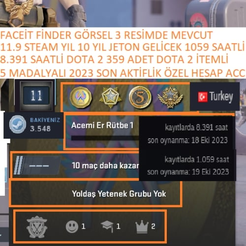  4 MADALYALI 8.391 DOTA 2 SAATLİ 359 İTEMLİ 1059 CS GO SAATLİ 2023 SON AKTİFLİK MAİLLİ MAİNLİK HESAP STEAM LV 7 