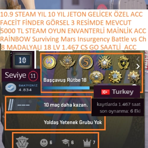  8 MADALYALI 18 LV 1.467 SAATLİ RAİNBOW Surviving Mars Insurgency 5000 TL STEAM OYUN ENVANTERLİ STEAM LV 11