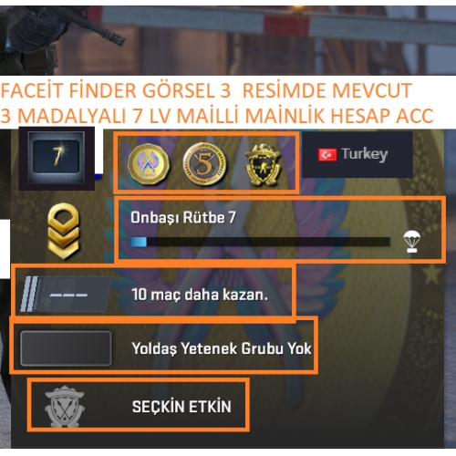  3 MADALYALI 7 LV 25 TL CS GO ENVANTERLİ MAİLLİ MAİNLİK HESAP STEAM LV 5