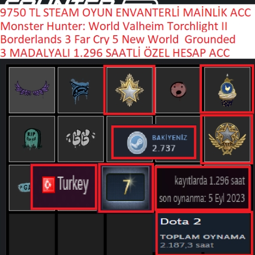  3 MADALYALI 1.296 SAATLİ Borderlands 3 Far Cry 5 New World 9750 TL STEAM OYUN ENVANTERLİ MAİNLİK HESAP ACC