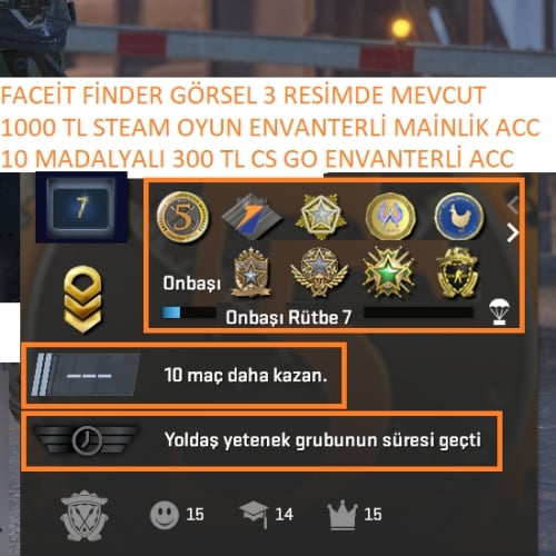  10 MADALYALI 7 LV 300 TL CS GO ENVANTERLİ 1000 TL STEAM OYUN ENVANTERLİ STEAM LV 7 